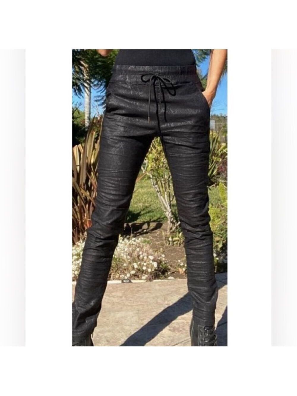 Bevy Flog Shely Black Python High Rise Drawstring Pants‎ - Picture 2 of 8